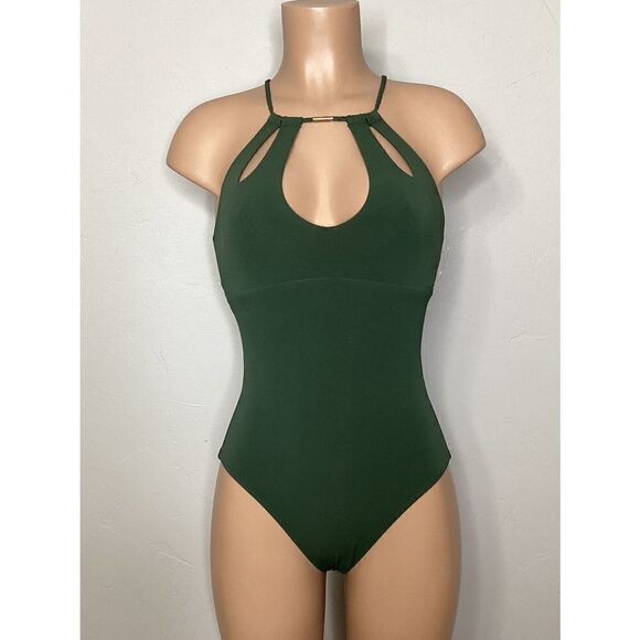 New. Robin Piccone rubine luca high neck one piece cut out swimsuit. - Picture 2 of 6